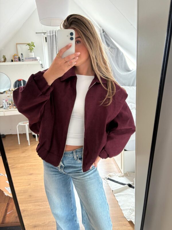 Suède bomber w/ detail burgundy - Afbeelding 2