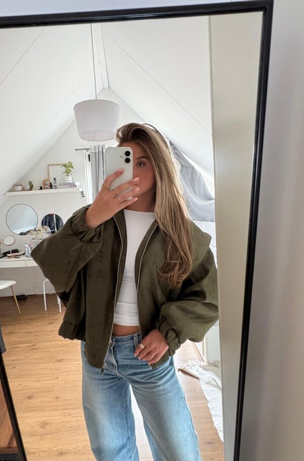Suède bomber w/ detail groen - Afbeelding 2